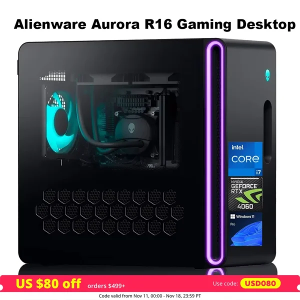 Alienware Aurora R16 Gaming Desktop,Intel i7-14700F,NVIDIA GeForce RTX 4060, Up to 64GB DDR5 RAM,4TB SSD,2TB HDD,Windows 11 Pro