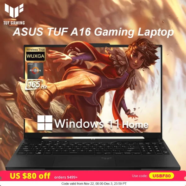 ASUS TUF A16 165Hz WUXGA Gaming Laptop,AMD Ryzen 7 7735HS,Up to 64GB DDR5 RAM,2TB SSD,Radeon RX 7700S,RGB Backlit,Win 11