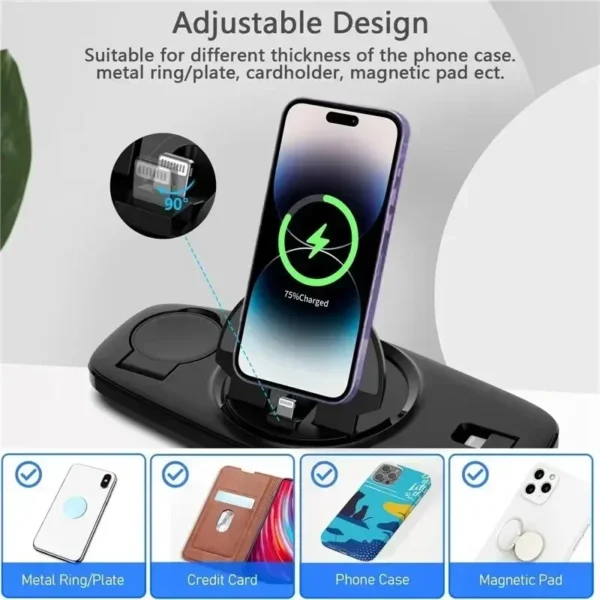 Foldable Wireless Charger Stand 3 in 1 for iPhone 16 15 14 13 Pro Max iWatch 8 7 Airpods Fast Charging Phone Holder Dock Station - Image 20