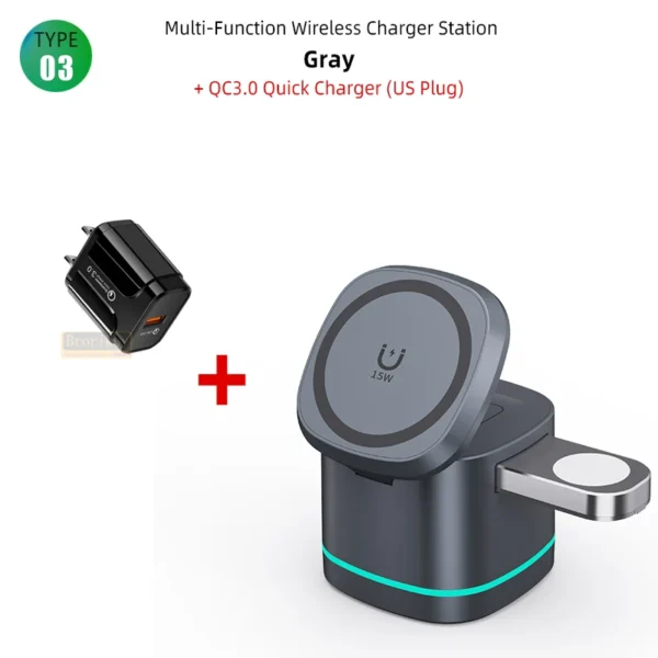 3 in 1 Transparent Magnetic 15W Wireless Charger Charger Stand For iPhone 14 13 12 ProMax Airpod Pro Watch 8 SE Charging Station - Image 12