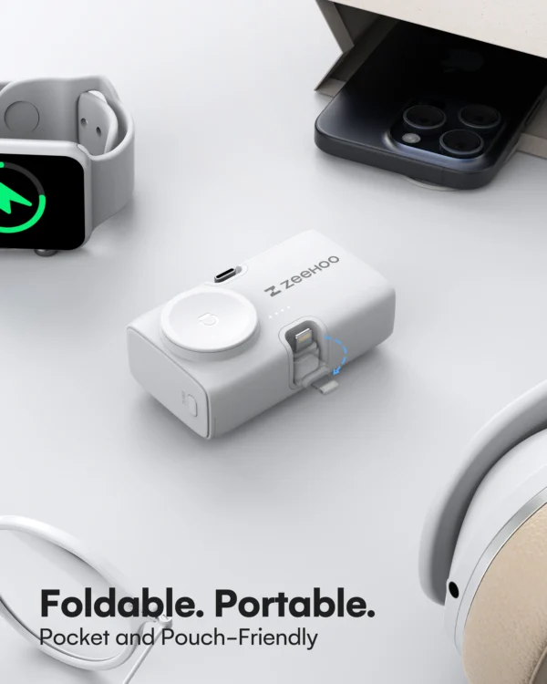 Portable PowerPlus - 3-in-1 Pocket-Sized Power Bank with Dual Connector for iPhone & USB-C, Wireless Charging for Apple Watch & - Image 2