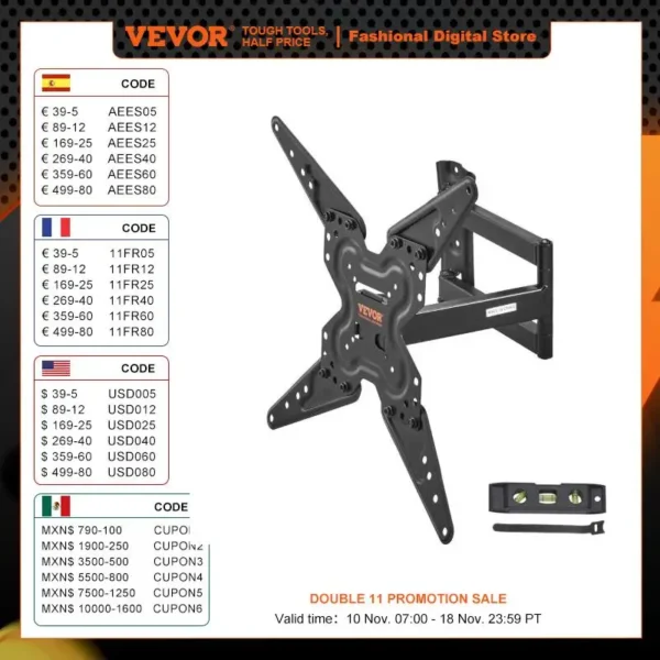 VEVOR Full Motion TV Mount Fit for Most 26-55 inch TVs Swivel Tilt Horizontal Adjustment TV Wall Mount Bracket Articulating Arms