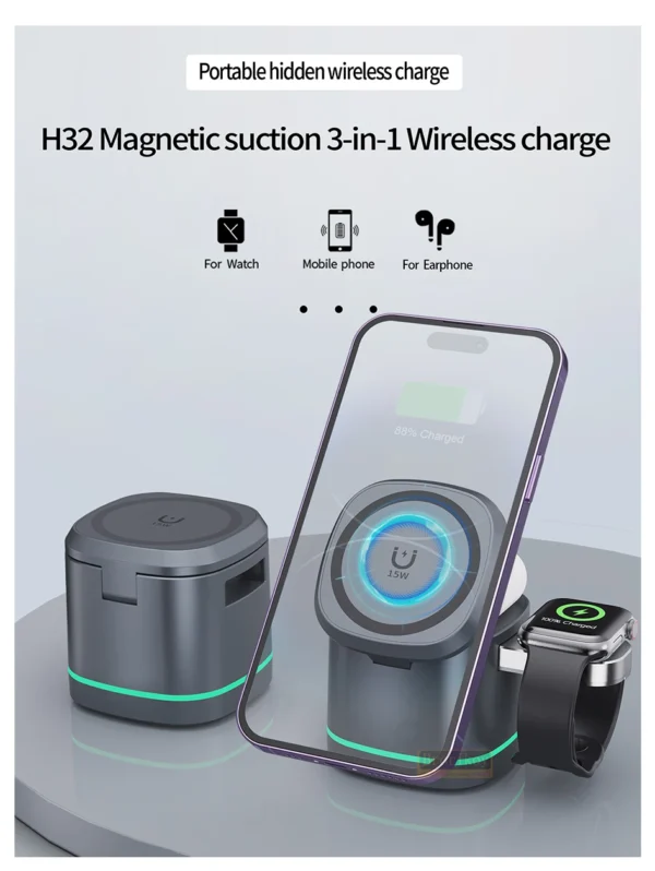 3 in 1 Transparent Magnetic 15W Wireless Charger Charger Stand For iPhone 14 13 12 ProMax Airpod Pro Watch 8 SE Charging Station - Image 13