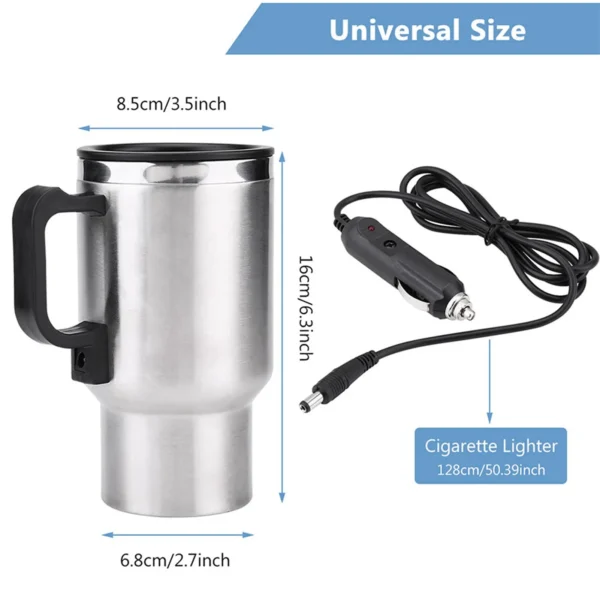 Camping Travel Kettle Water Coffee Milk Thermal Mug Vehicle Heating Cup Electric Heating Car Kettle 12V 450ml Stainless Steel - Image 5