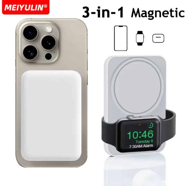 3in1 Wireless Magnetic Power Bank Portable External Spare Battery Wireless Fast Charger For Macsafe iPhone iWatch Apple Watch