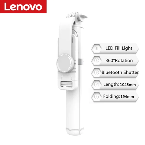 Lenovo Selfie Stick 1045mm with Wireless Bluetooth LED Fill Light Extended Tripod with Remote Shutter for Android IOS Cellphone - Image 8