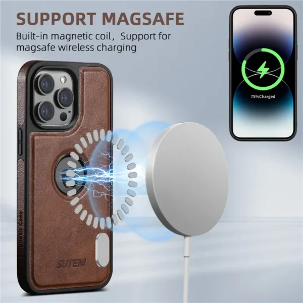 Fashion Luxury Leather MagSafe Magnetic Wireless Charging Case For iPhone 16 15 Pro Max 14Plus 13Pro 12 Pro Max Back Cover - Image 3