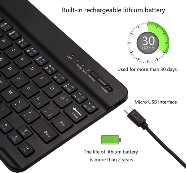 Mini Bluetooth Keyboard Wireless Keyboard Rechargeable Russian Spain Keyboards For IOS Android Windows 10 Inch For Phone Tablet - Image 5