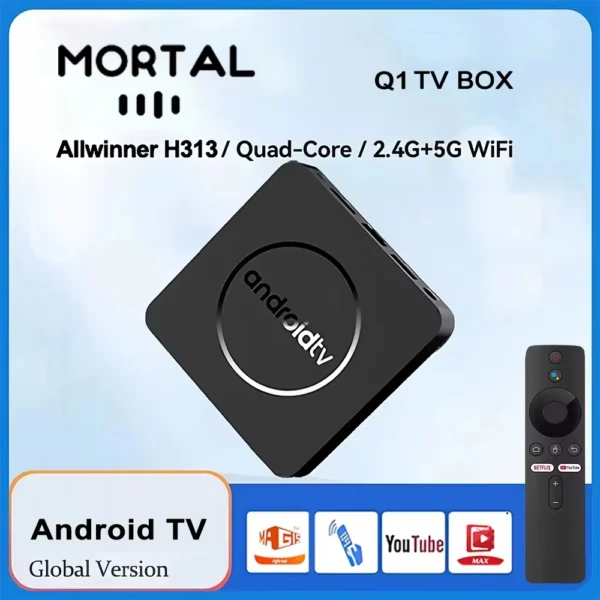 HOT Android TV Box Q1 Support Allwinner H313 Quad-core 4K 2.4G 5.8G Dual WIFI IR&Voice Control H.265 Streaming Smart Set Top Box