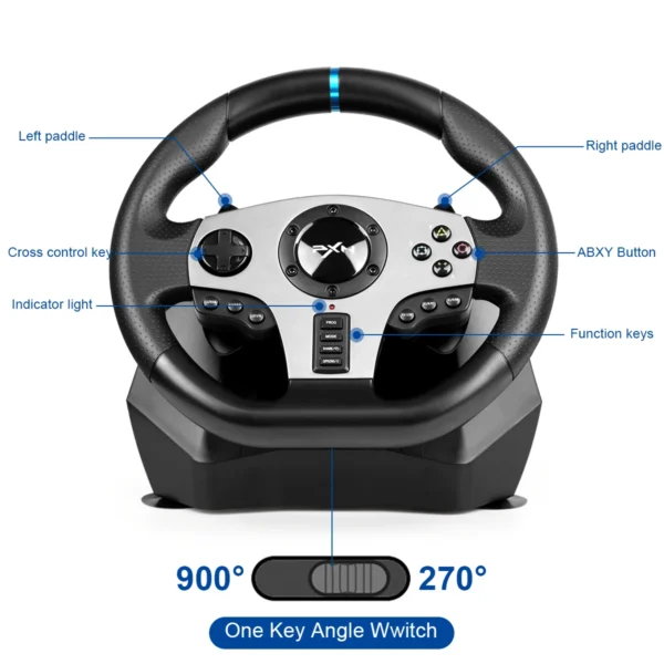 PXN V9 270°/900° Gaming Steering Wheel for PC Windows 7/8/10/11/PS4/PS3/Switch/Xbox One/Xbox Series X/S - Image 3