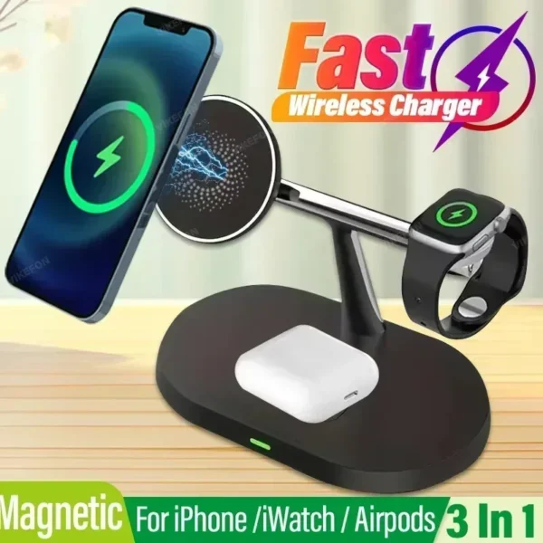 3 In 1 Magnetic Wireless Charger Stand For iPhone 16 15 14 Pro Max Apple Watch 9 8 7 Airprods Fast Charging Station Dock Holder - Image 28