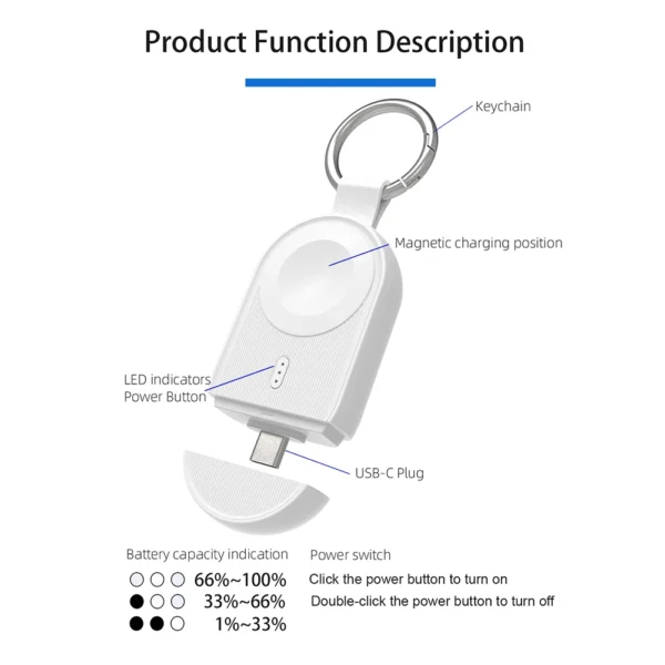 1200mAh Power Bank for Apple Watch Series 1-9/SE1-2/Ultra Type C Magnetic Wireless Charger Dock w/3 LED Indicators for IWatch - Image 4