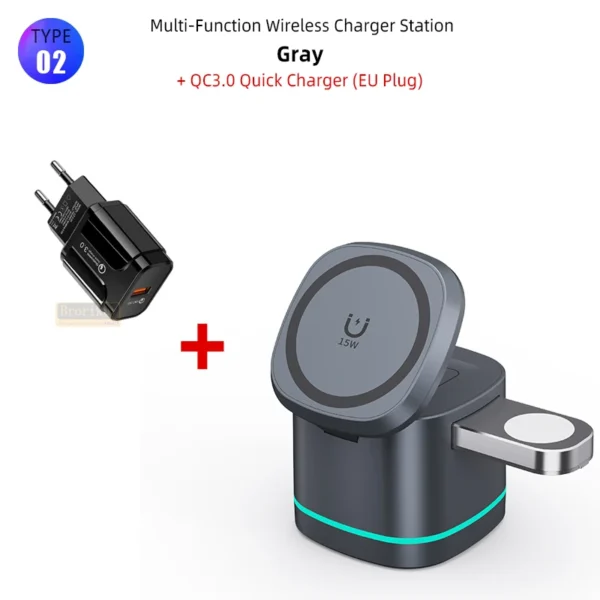 3 in 1 Transparent Magnetic 15W Wireless Charger Charger Stand For iPhone 14 13 12 ProMax Airpod Pro Watch 8 SE Charging Station - Image 10