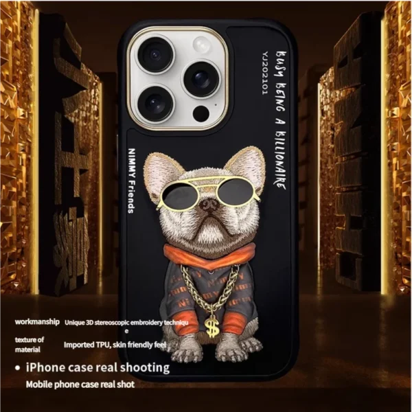 Luxury Hip-Hop Cat 3D Glasse Needle Embroidery With Lanyard Couple Case For iPhone 16  Pro Max Trend Original Fashion Cover - Image 5