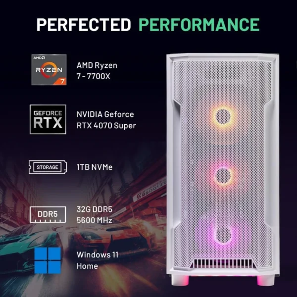 Gaming PC Desktop, Ryzen 7 7700X 4.5 GHz (5.4GHz Turbo Boost), NVIDIA RTX 4070 Super 12GB GDDR6X, 1TB SSD - Image 3