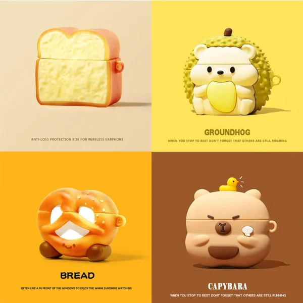 3D Bread Cheese Cartoon Case for AirPods 4 2024 New Silicone Earphone Charging Case for AirPods Pro 2 Cover for AirPods 3