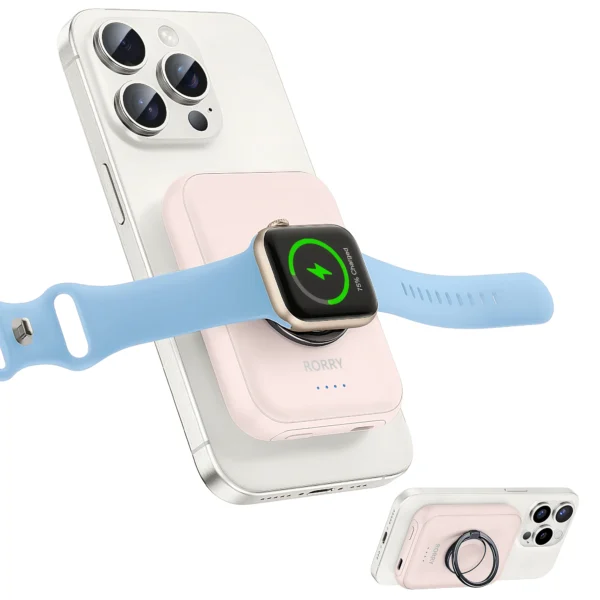 RORRY 3 In 1 Portable Wireless Charger for Apple Watch Airpods Pro Compact 5000mAh Power Bank with Ring Stand Charge for iPhone - Image 12