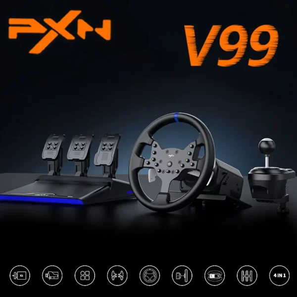 PXN V99 3.2Nm Dual Motor Force Feedback Game Steer Race Wheel Pedal Shifter Set 270/900 Detachable High-Precision Hall Magnetic