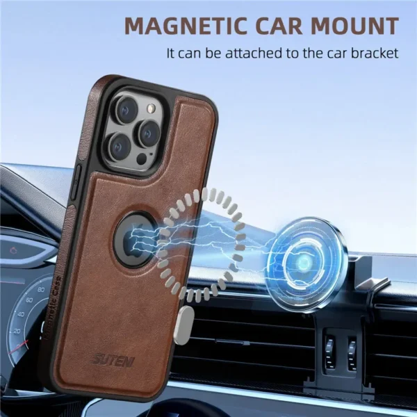 Fashion Luxury Leather MagSafe Magnetic Wireless Charging Case For iPhone 16 15 Pro Max 14Plus 13Pro 12 Pro Max Back Cover - Image 2