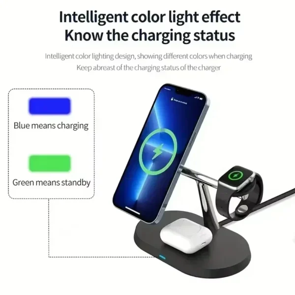 3 In 1 Magnetic Wireless Charger Stand For iPhone 16 15 14 Pro Max Apple Watch 9 8 7 Airprods Fast Charging Station Dock Holder - Image 29