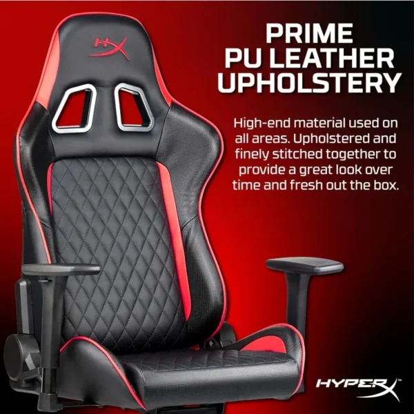 HyperX blast gaming chair-ergonomic gaming chair, leather upholstery video game chair-Red Black PC racing tilt gaslift foam - Image 3