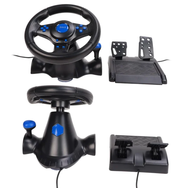 Gaming Steering Wheel 180 Degree Rotation Multifunctional 3 in 1 Game Racing Wheel with Pedals for PC - Image 6