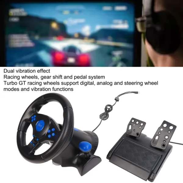 Gaming Steering Wheel 180 Degree Rotation Multifunctional 3 in 1 Game Racing Wheel with Pedals for PC - Image 3