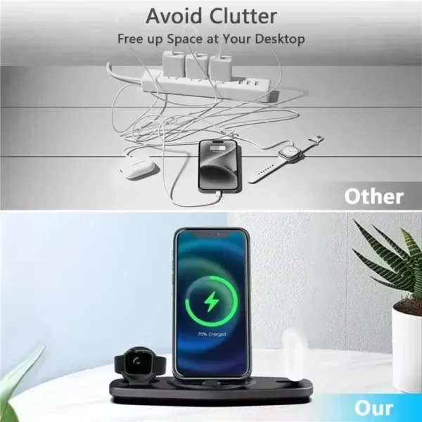 Foldable Wireless Charger Stand 3 in 1 for iPhone 16 15 14 13 Pro Max iWatch 8 7 Airpods Fast Charging Phone Holder Dock Station - Image 6