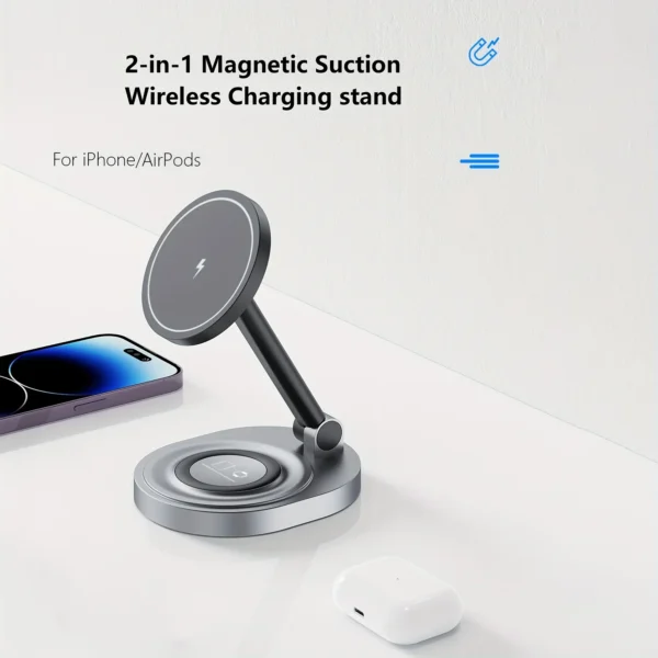 2 In 1 Magnetic Wireless Charger Stand Pad For iPhone 15 14 13 12 11 Pro Max 11 X Apple Watch Airpods Fast Charging Dock Station - Image 2