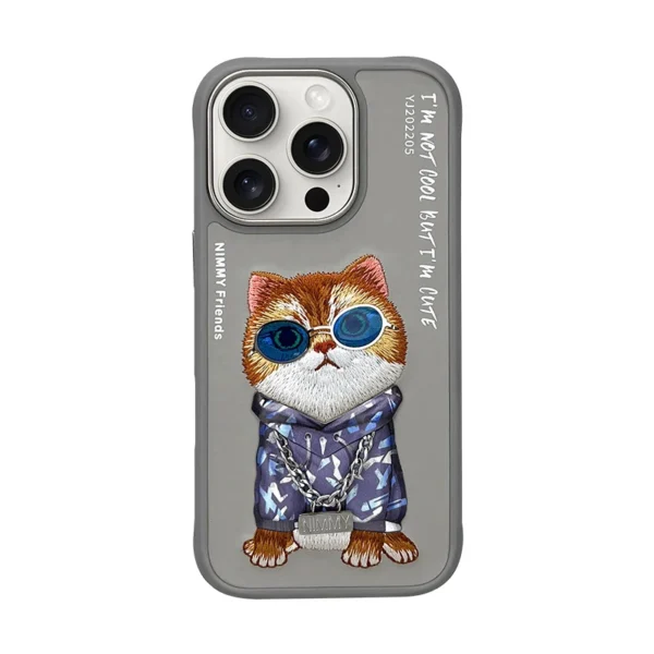 Luxury Hip-Hop Cat 3D Glasse Needle Embroidery With Lanyard Couple Case For iPhone 16  Pro Max Trend Original Fashion Cover - Image 8