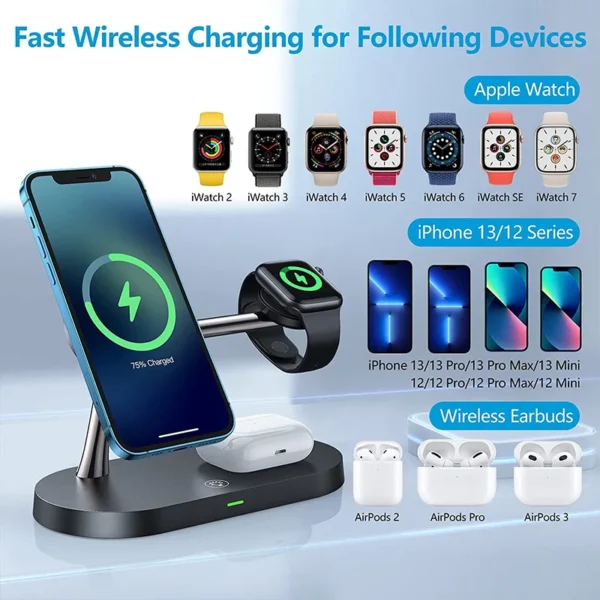 3 in 1 Wireless Charger Stand For iPhone 12 13 14 15 16 Fast Charging Station for Apple Watch 10 9 8 7 6 5 4 Airpods 2 3 Pro - Image 9