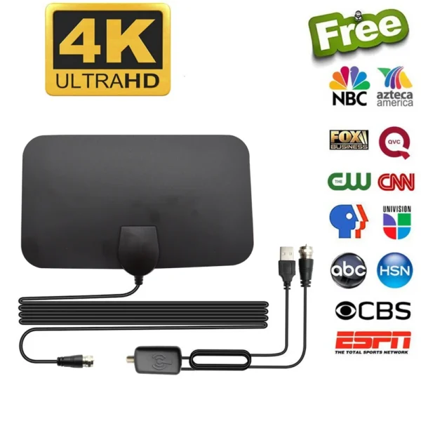 TV Antenna 4K 25DB High Gain HD TV DTV Box Digital EU Plug 3000 Miles Booster Active Indoor Aerial Flat Design