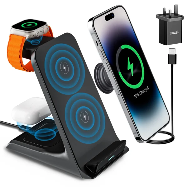 KPON 3 in 1 Wireless Charger Stand Fast Charging Station Dock For iPhone 16/15/14/13 Pro Max Apple iWatch 9/8/7/6/5 Airpods 3/2 - Image 3