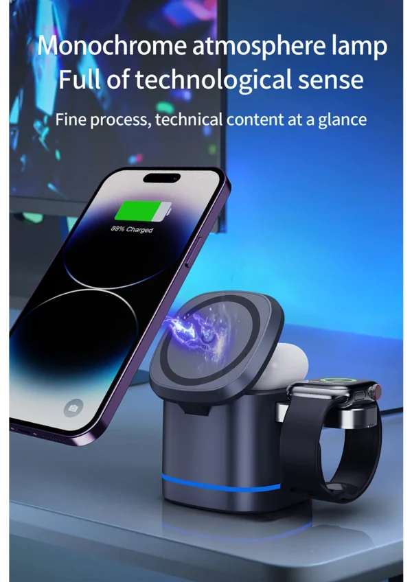 3 in 1 Transparent Magnetic 15W Wireless Charger Charger Stand For iPhone 14 13 12 ProMax Airpod Pro Watch 8 SE Charging Station - Image 24