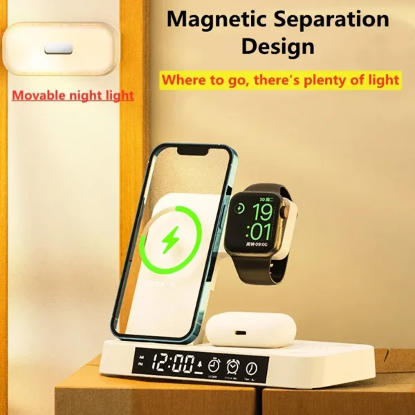 30W 3 In 1 Wireless Charger Stand Pad Alarm Clock Night Light Fast Charging Station Dock for iPhone Samsung Galaxy Watch IWatch - Image 3