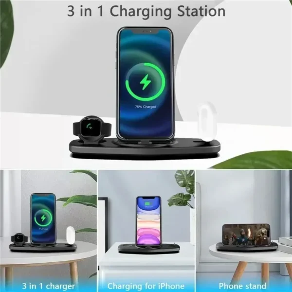 Foldable Wireless Charger Stand 3 in 1 for iPhone 16 15 14 13 Pro Max iWatch 8 7 Airpods Fast Charging Phone Holder Dock Station - Image 19