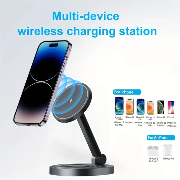 2 In 1 Magnetic Wireless Charger Stand Pad For iPhone 15 14 13 12 11 Pro Max 11 X Apple Watch Airpods Fast Charging Dock Station - Image 6