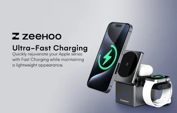 ZeeHoo  3 in 1 Charging Station Multiple Devices Apple, MagSafe Portable Charger iPhone Wireless Stand, Travel Charger for iPhon - Image 8