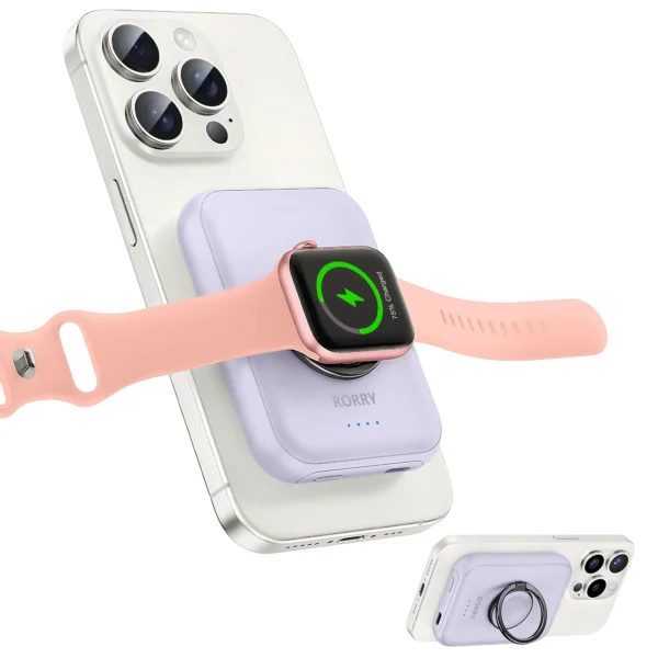 RORRY 3 In 1 Portable Wireless Charger for Apple Watch Airpods Pro Compact 5000mAh Power Bank with Ring Stand Charge for iPhone - Image 11