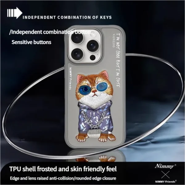 Luxury Hip-Hop Cat 3D Glasse Needle Embroidery With Lanyard Couple Case For iPhone 16  Pro Max Trend Original Fashion Cover - Image 3