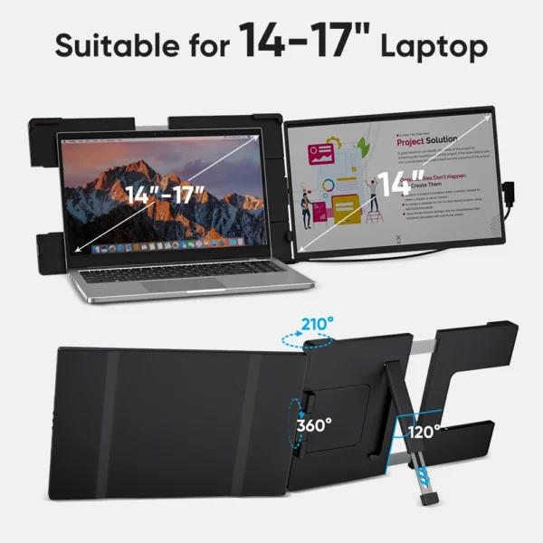 Dopesplay 14.1inch Portable Monitor 1200P FHD IPS Triple Dual Screen Extender display For PC Switch Gaming Mac Laptop to 17.3“ - Image 6