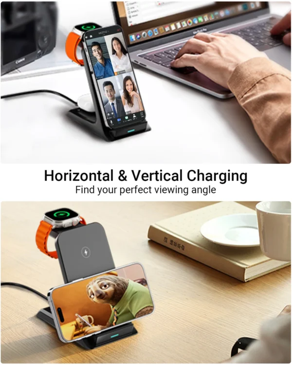 KPON 3 in 1 Wireless Charger Stand Fast Charging Station Dock For iPhone 16/15/14/13 Pro Max Apple iWatch 9/8/7/6/5 Airpods 3/2 - Image 4