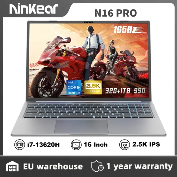 Ninkear  N16 Pro Laptops 16" 2.5K 165Hz Intel Core i7-13620H WiFi 6 32GB RAM  1TB SSD Laptop Windows 11 Notebook Office Computer