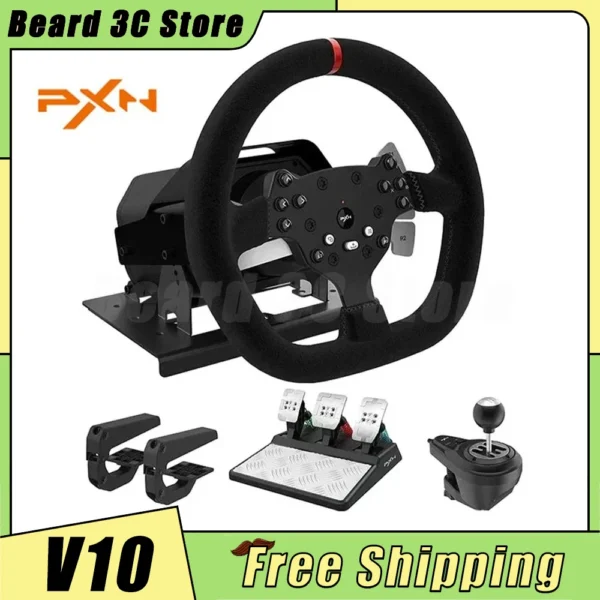 Pxn V10 Steering Wheel Gaming Controller Wired Force 900 Rotation Game Steering Wheel Original For Ps3/Ps4/Switch/Xbox Man Gifts