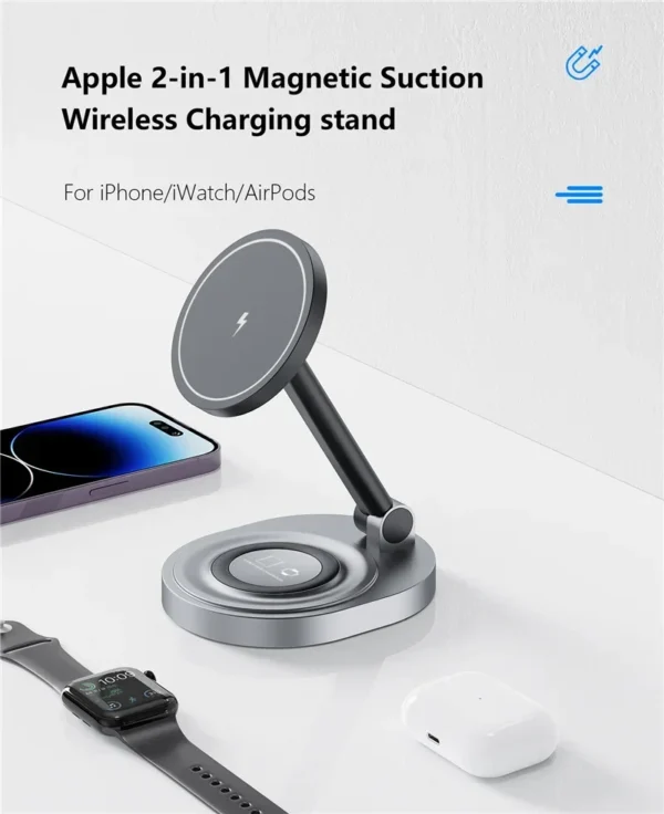 2 In 1 Magnetic Wireless Charger Stand Pad For iPhone 15 14 13 12 11 Pro Max 11 X Apple Watch Airpods Fast Charging Dock Station - Image 8