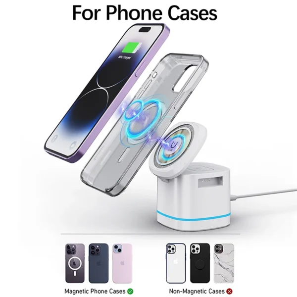 3 in 1 Transparent Magnetic 15W Wireless Charger Charger Stand For iPhone 14 13 12 ProMax Airpod Pro Watch 8 SE Charging Station - Image 2