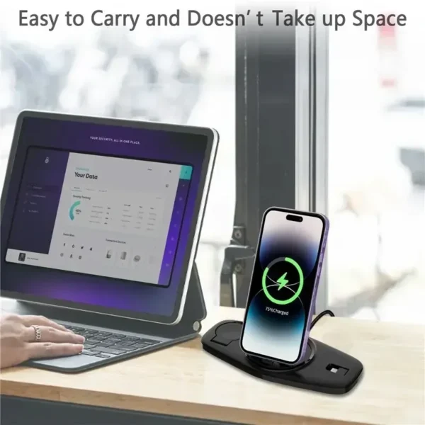 Foldable Wireless Charger Stand 3 in 1 for iPhone 16 15 14 13 Pro Max iWatch 8 7 Airpods Fast Charging Phone Holder Dock Station - Image 23