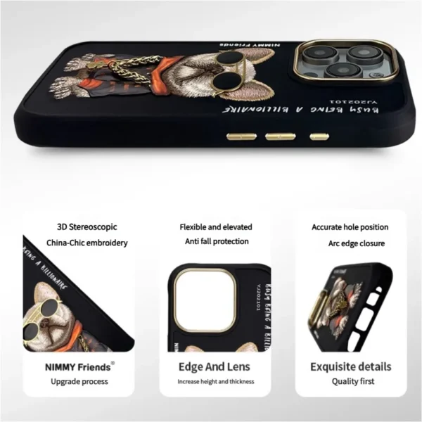 Luxury Hip-Hop Cat 3D Glasse Needle Embroidery With Lanyard Couple Case For iPhone 16  Pro Max Trend Original Fashion Cover - Image 2