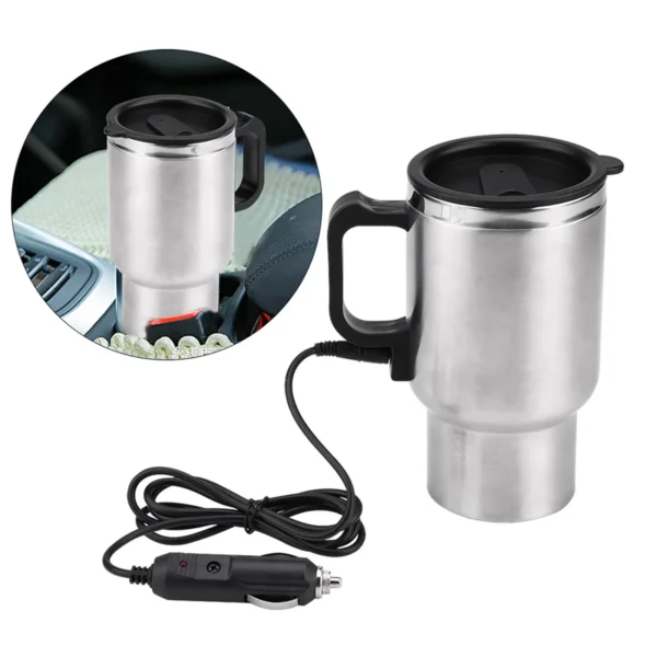 Camping Travel Kettle Water Coffee Milk Thermal Mug Vehicle Heating Cup Electric Heating Car Kettle 12V 450ml Stainless Steel - Image 4