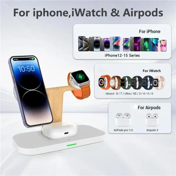 3 In 1 Magnetic Wireless Charger Stand For iPhone 16 15 14 Pro Max Apple Watch 9 8 7 Airprods Fast Charging Station Dock Holder - Image 6